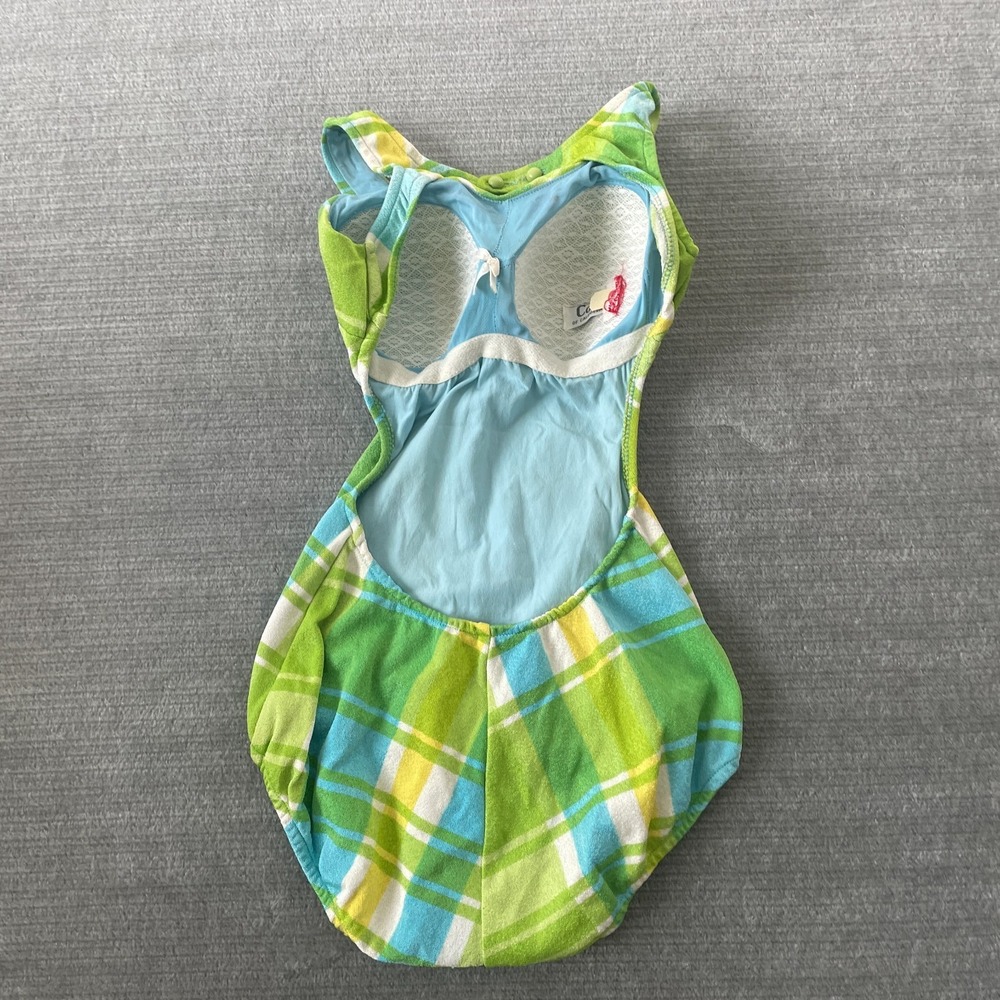 Vintage 60 70 Cole of California Swimsuit Retro Plaid Green‎ One Piece Open Back - Picture 2 of 7